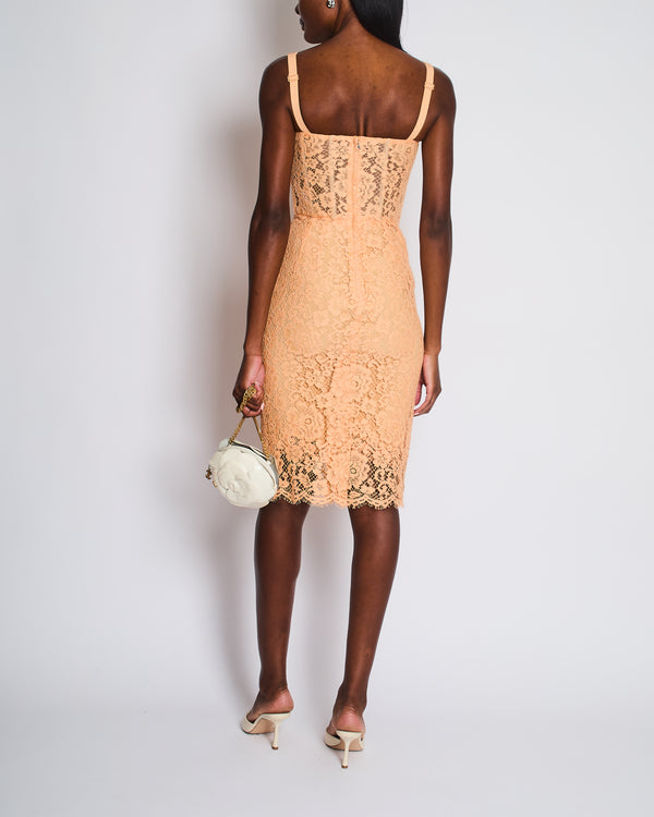 Dolce & Gabbana Peach Lace Corset Midi Dress Size IT 36 (UK 4)