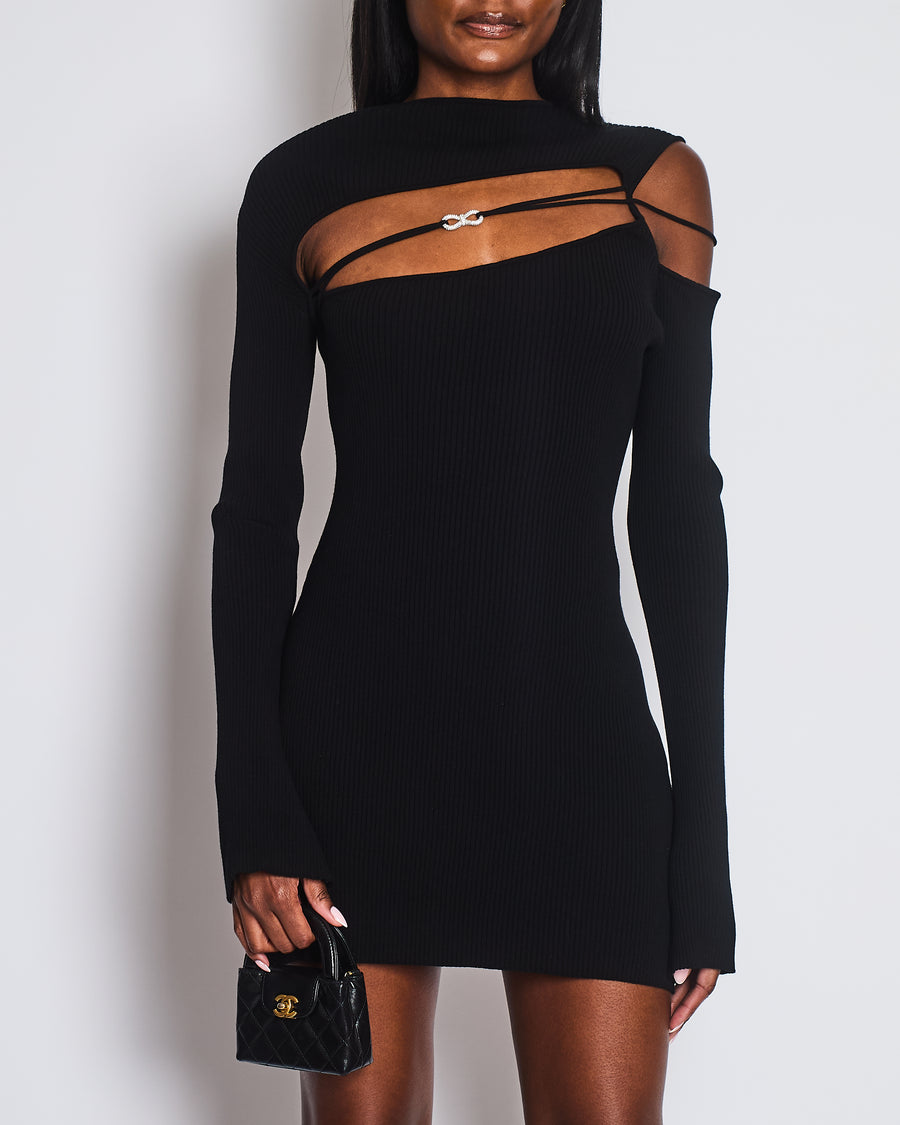 Mach and Mach Black Full Sleeve Chest Cut Out Bow Detail Short Dress Size (UK 12)