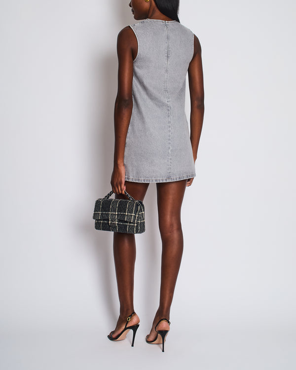 Miu Miu Grey Denim Sleeveless Shift Dress with Pocket and Logo Detail Size IT 36 (UK 4)