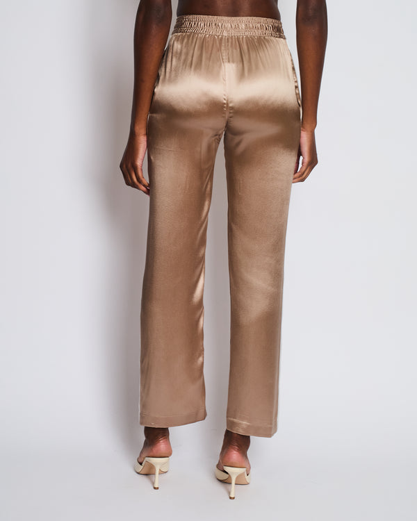 Celine Beige Silk Track Pants with Triomphe Logo and Stripe Detail Size FR 34 (UK 6)