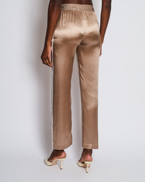 Celine Beige Silk Track Pants with Triomphe Logo and Stripe Detail Size FR 34 (UK 6)