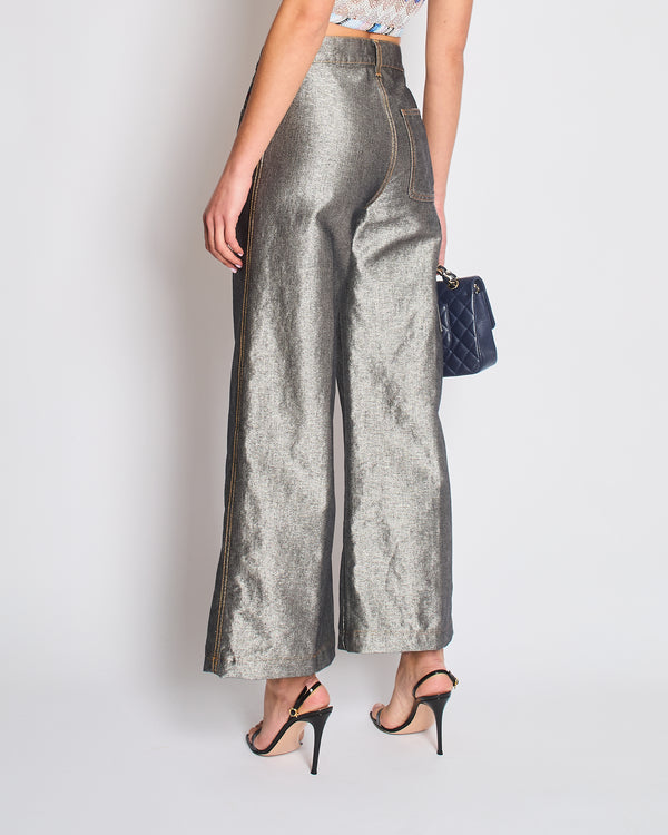 Missoni Grey Silver Wide Leg Trousers with Multi-Colour Pocket Details Size IT 38 (UK 6)