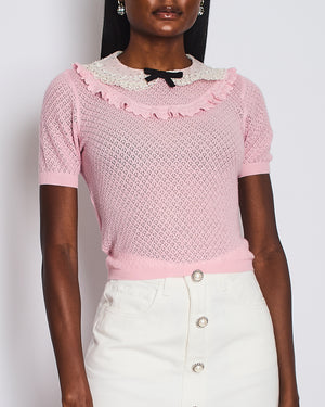 Miu Miu Baby Pink Peter Pan Collar Cashmere Knit Jumper Size IT 42 (UK 10) RRP £990