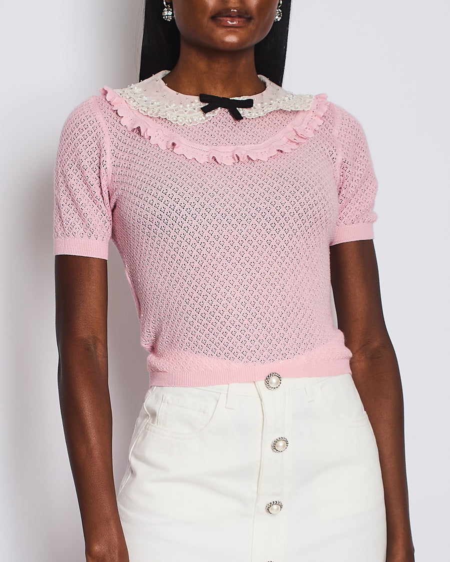 Miu Miu Baby Pink Peter Pan Collar Cashmere Knit Jumper Size IT 42 (UK 10) RRP £990