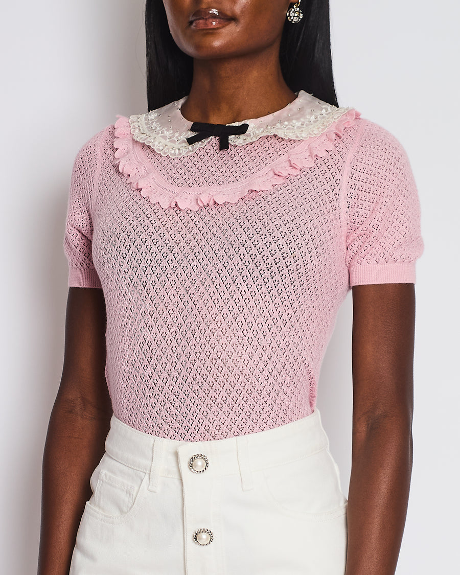 Miu Miu Baby Pink Peter Pan Collar Cashmere Knit Jumper Size IT 42 (UK 10) RRP £990