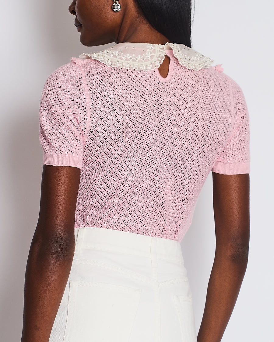 Miu Miu Baby Pink Peter Pan Collar Cashmere Knit Jumper Size IT 42 (UK 10) RRP £990