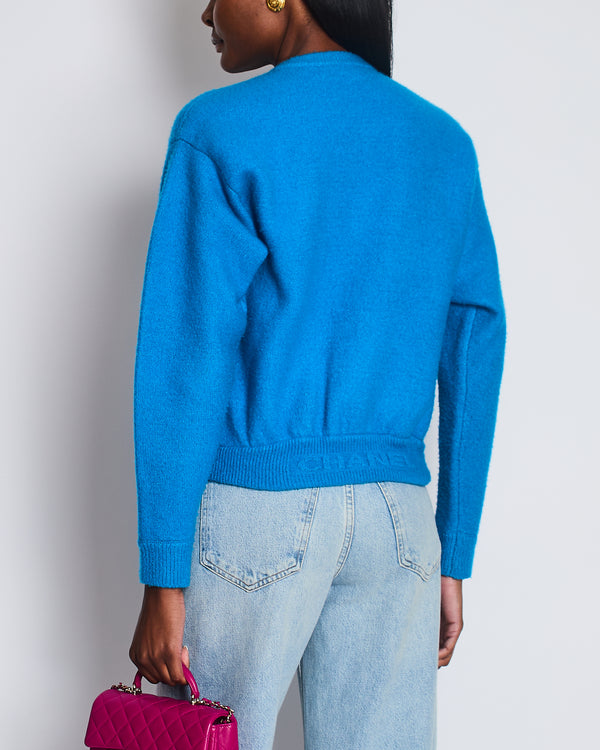 Chanel 22/B Blue Round Neck Button Down Cardigan with CC Button Detail FR 34 (UK 6)
