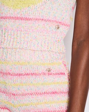 Chanel 24C Resort Pastel Pink & Yellow Sleeveless Knit Jumper and Shorts Set with Cupid Heart "Coco" Detail Top Size FR 34 (UK 6)