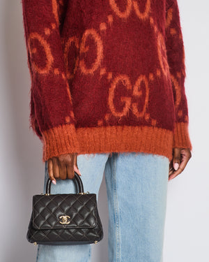 Gucci Burgundy Mohair V-Neck Jumper with GG Details Size S (UK 8)