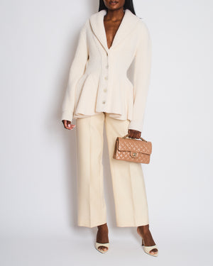 Alexander McQueen Cream Wool Peplum Cardigan Size XL (UK 14)