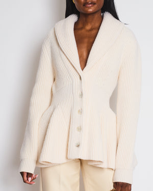 Alexander McQueen Cream Wool Peplum Cardigan Size XL (UK 14)