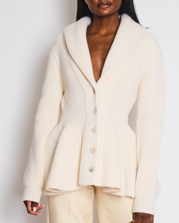 Alexander McQueen Cream Wool Peplum Cardigan Size XL (UK 14)