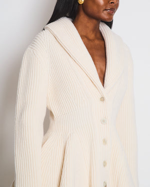 Alexander McQueen Cream Wool Peplum Cardigan Size XL (UK 14)