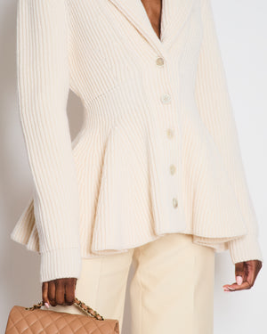 Alexander McQueen Cream Wool Peplum Cardigan Size XL (UK 14)