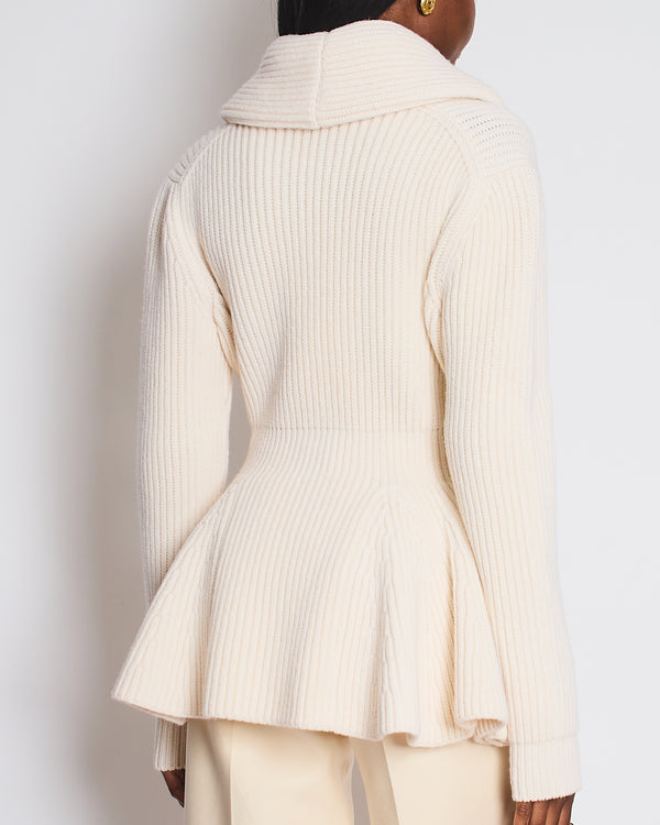 Alexander McQueen Cream Wool Peplum Cardigan Size XL (UK 14)