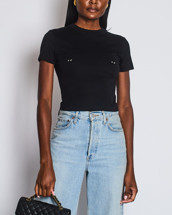 Mugler Black Ruched Cotton Top with Piercing Detail Size S (UK 8)