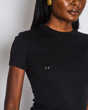 Mugler Black Ruched Cotton Top with Piercing Detail Size S (UK 8)