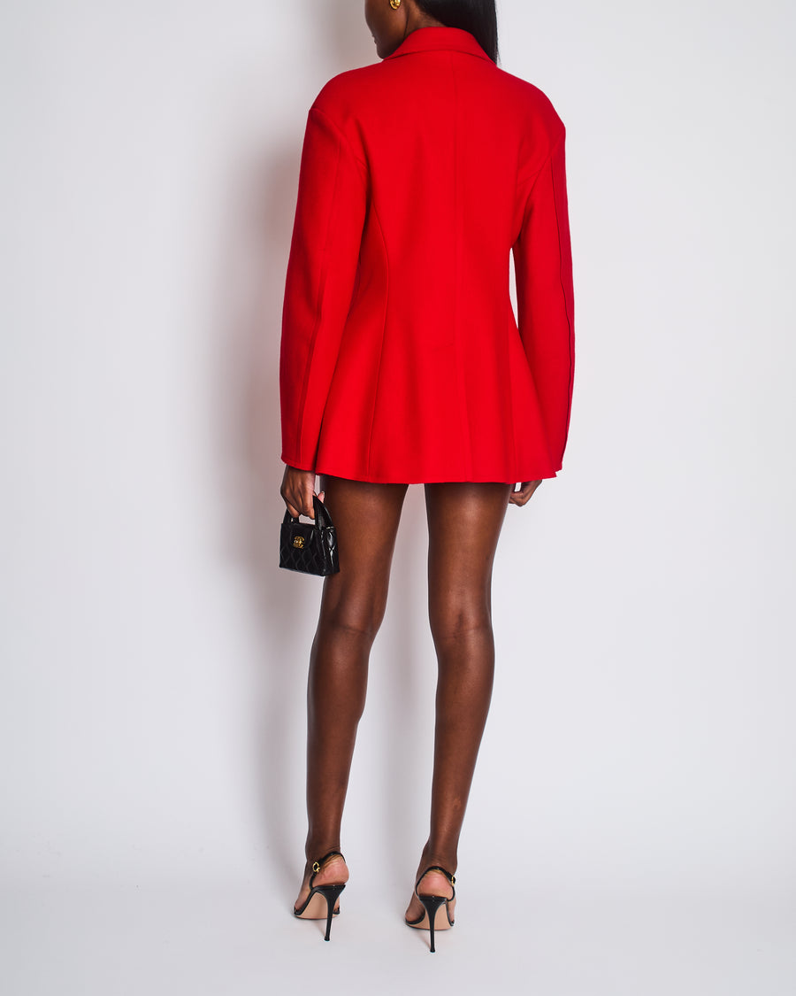 Jason Wu Collection Red Double-Breasted Felt Blazer with Raw Hem Details Size US 6 (UK 8) RRP $3595