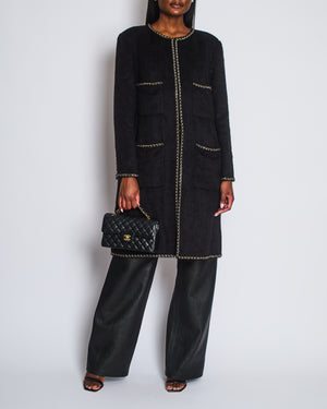 *HOT* Chanel 19A Black Llama & Wool Coat with Gold Chain Trim and CC Buttons Size FR 44 (UK 12) RRP £6,730