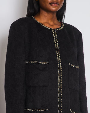 *HOT* Chanel 19A Black Llama & Wool Coat with Gold Chain Trim and CC Buttons Size FR 44 (UK 12) RRP £6,730