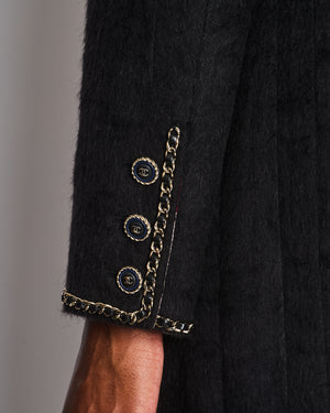 *HOT* Chanel 19A Black Llama & Wool Coat with Gold Chain Trim and CC Buttons Size FR 44 (UK 12) RRP £6,730