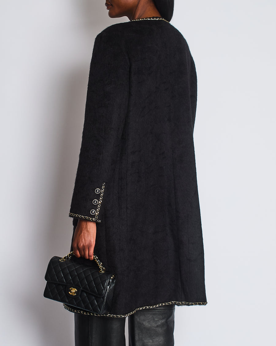 *HOT* Chanel 19A Black Llama & Wool Coat with Gold Chain Trim and CC Buttons Size FR 44 (UK 12) RRP £6,730