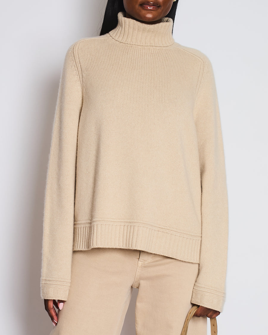 Loro Piana Beige Cashmere Long Sleeve Jumper with High Neck Size M (UK 10)