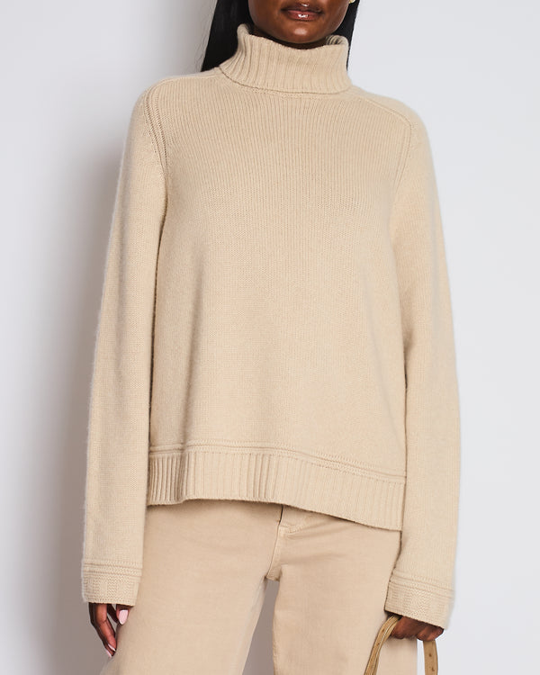 Loro Piana Beige Cashmere Long Sleeve Jumper with High Neck Size M (UK 10)