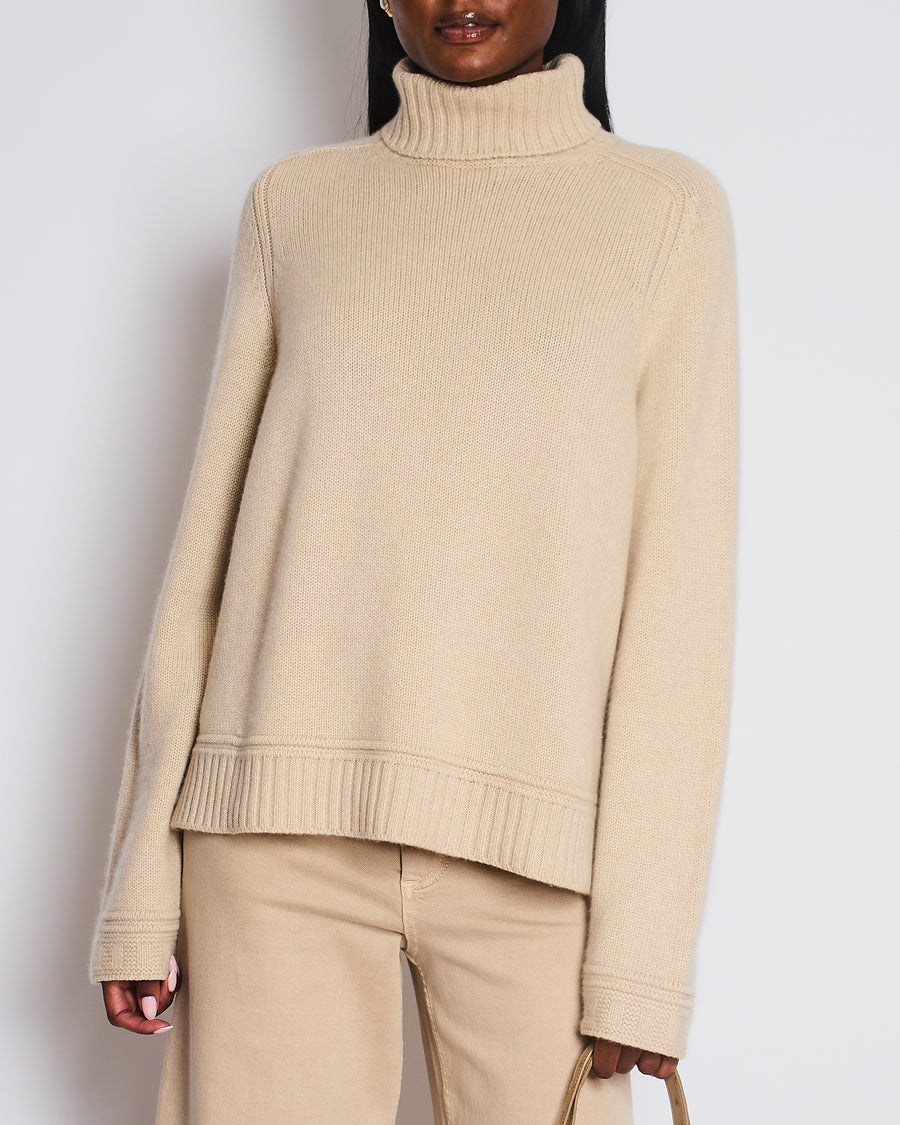 Loro Piana Beige Cashmere Long Sleeve Jumper with High Neck Size M (UK 10)