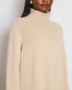 Loro Piana Beige Cashmere Long Sleeve Jumper with High Neck Size M (UK 10)