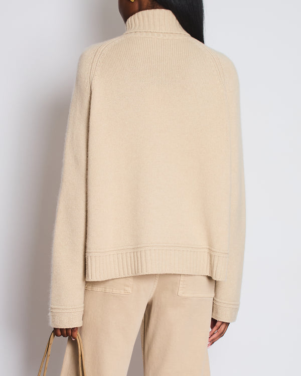 Loro Piana Beige Cashmere Long Sleeve Jumper with High Neck Size M (UK 10)
