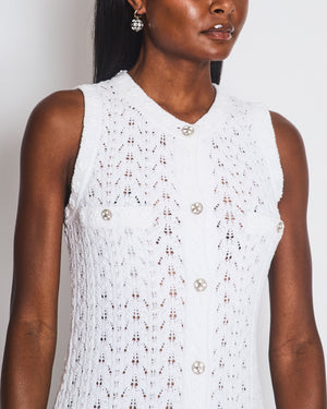 Chanel 24P White Knit Button Down Mini Dress with Pocket and CC Buttons Size FR 34 (UK 6)