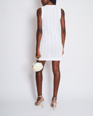 Chanel 24P White Knit Button Down Mini Dress with Pocket and CC Buttons Size FR 34 (UK 6)