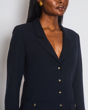 Chanel Vintage Navy Jacket with Black and Gold CC Buttons and Pocket Detail Size FR 38/40 (UK 10/12)