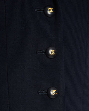 Chanel Vintage Navy Jacket with Black and Gold CC Buttons and Pocket Detail Size FR 38/40 (UK 10/12)