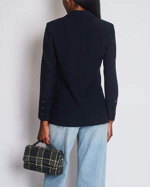 Chanel Vintage Navy Jacket with Black and Gold CC Buttons and Pocket Detail Size FR 38/40 (UK 10/12)