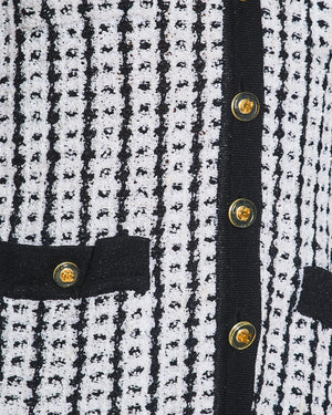 Chanel Spring 1997 Black and White Cardigan with Gold and Transparent CC Buttons Detail Size FR 38 (UK 10)