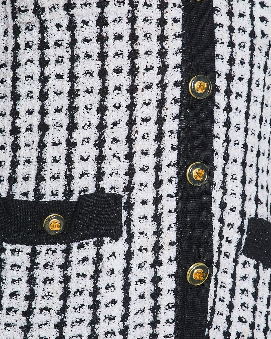Chanel Spring 1997 Black and White Cardigan with Gold and Transparent CC Buttons Detail Size FR 38 (UK 10)