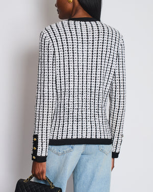 Chanel Spring 1997 Black and White Cardigan with Gold and Transparent CC Buttons Detail Size FR 38 (UK 10)