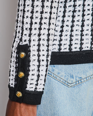 Chanel Spring 1997 Black and White Cardigan with Gold and Transparent CC Buttons Detail Size FR 38 (UK 10)