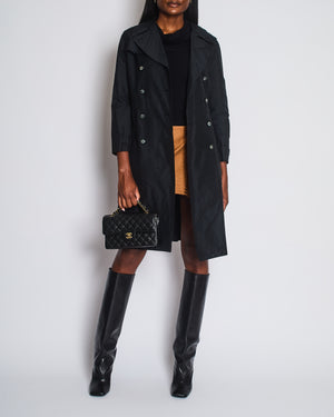 Miu Miu Black Belted Trench Coat with Marble Effect Buttons Detail Size IT 42 (UK 10)