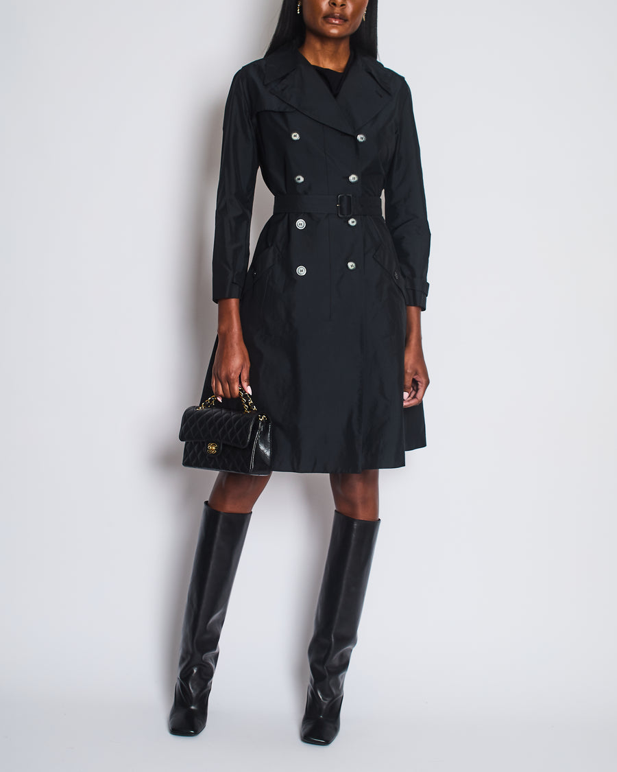 Miu Miu Black Belted Trench Coat with Marble Effect Buttons Detail Size IT 42 (UK 10)