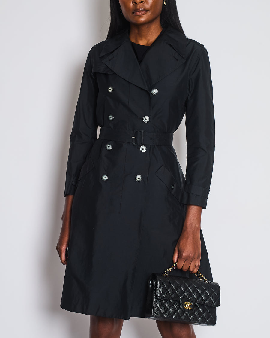 Miu Miu Black Belted Trench Coat with Marble Effect Buttons Detail Size IT 42 (UK 10)
