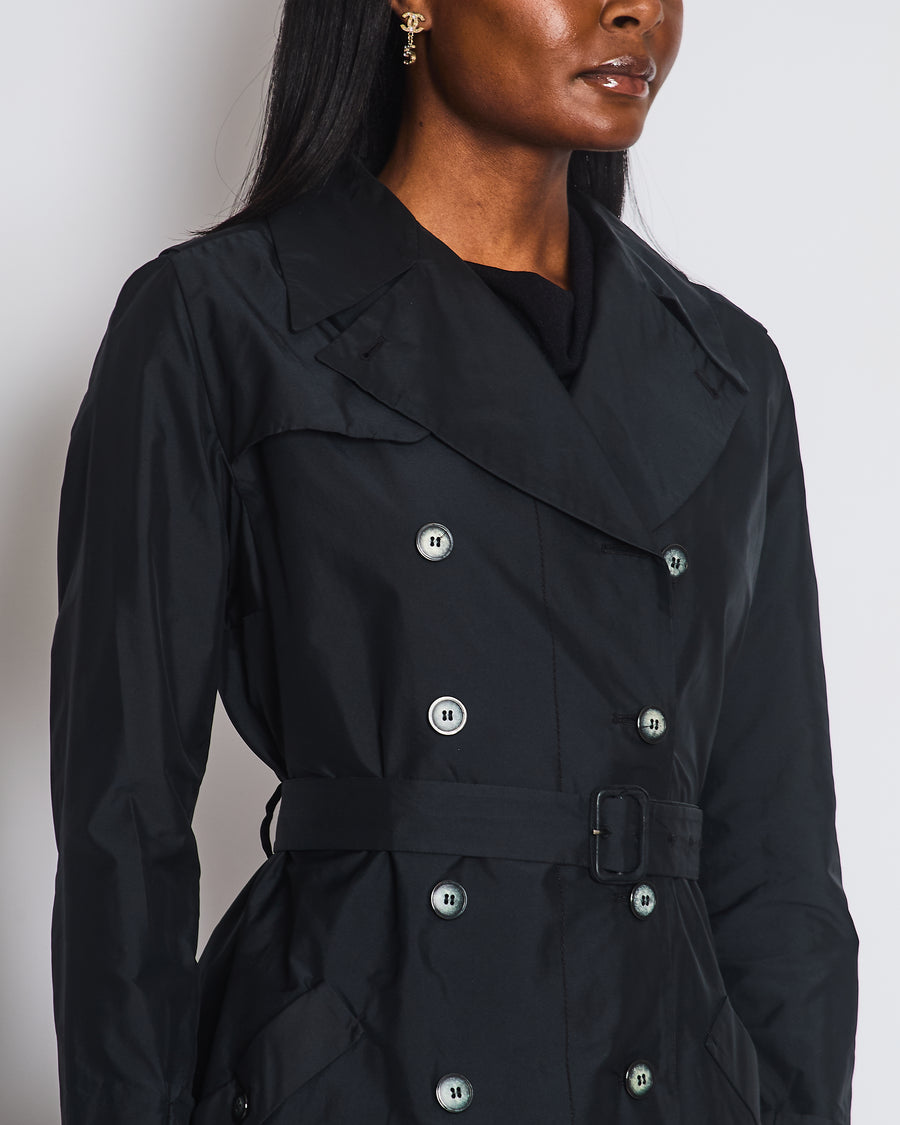 Miu Miu Black Belted Trench Coat with Marble Effect Buttons Detail Size IT 42 (UK 10)