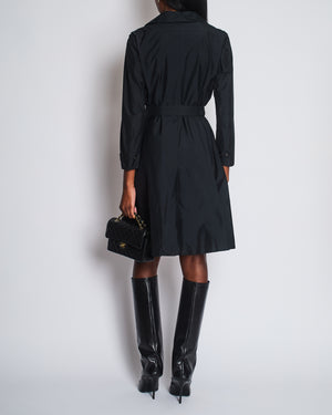 Miu Miu Black Belted Trench Coat with Marble Effect Buttons Detail Size IT 42 (UK 10)