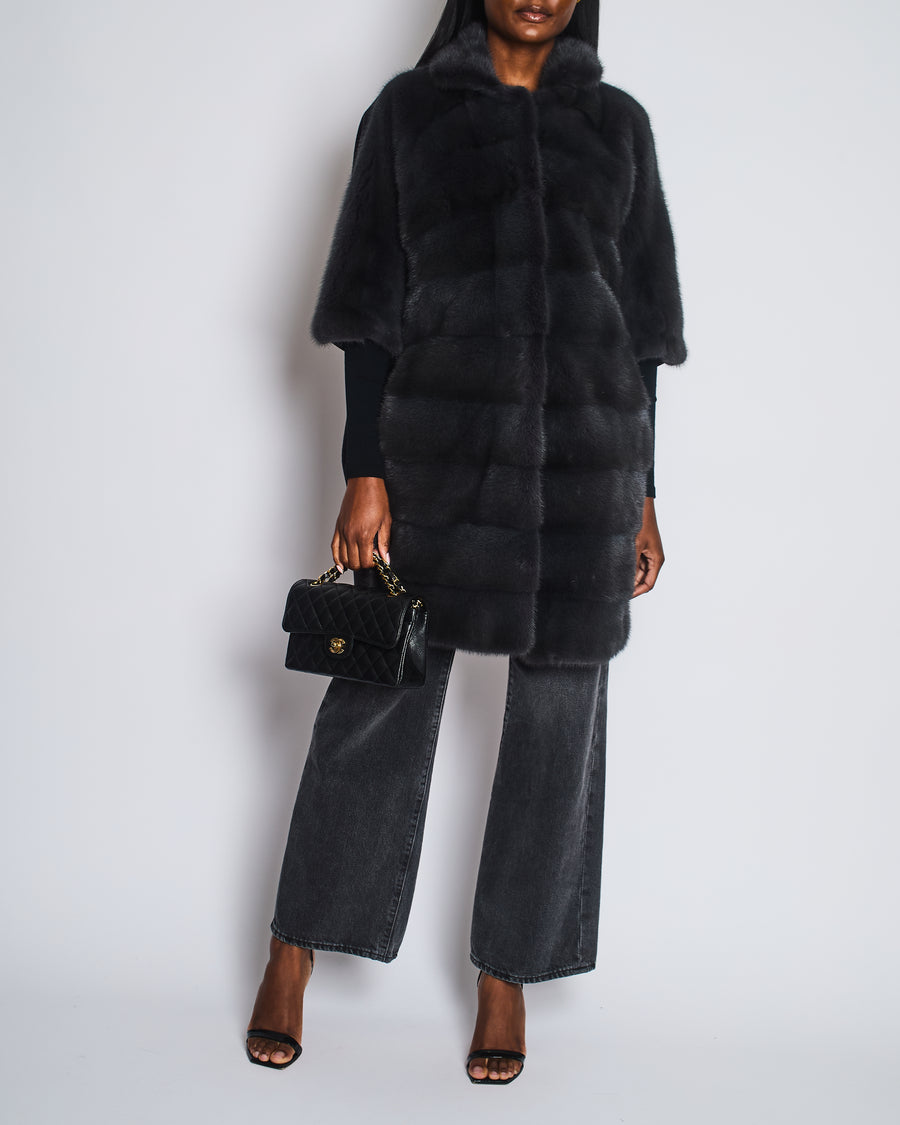 Bun Grey Mid Sleeve Mink Fur Coat with Wool Panel Detail Size M (UK 10)