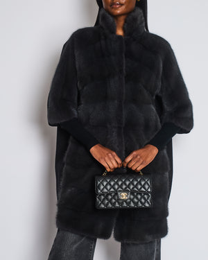 Bun Grey Mid Sleeve Mink Fur Coat with Wool Panel Detail Size M (UK 10)