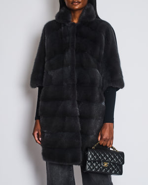Bun Grey Mid Sleeve Mink Fur Coat with Wool Panel Detail Size M (UK 10)