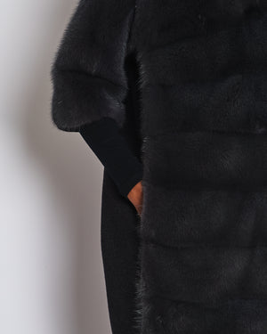 Bun Grey Mid Sleeve Mink Fur Coat with Wool Panel Detail Size M (UK 10)