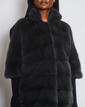Bun Grey Mid Sleeve Mink Fur Coat with Wool Panel Detail Size M (UK 10)